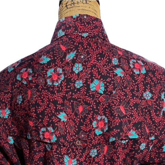Frontier Series M Button Down Shirt Western Black Red Orange Turquoise Dolman Sl - Picture 4 of 10